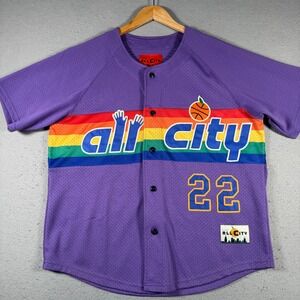 Just Don All City Purple Rainbow Mesh Baseball Jersey Mens Large 22 Streetwear